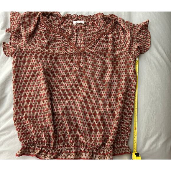 Max Studio Women’s M Short Sleeve Geometric Elastic Waist Top Red, Orange - Picture 4 of 6